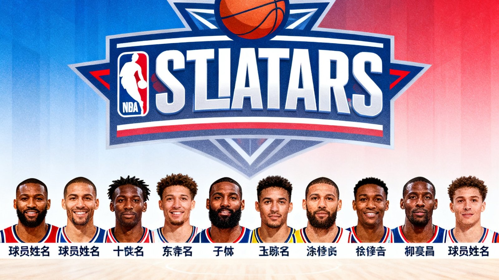 NBA全明星赛首发阵容公布新闻配图，十位球星头像排列成海报形式